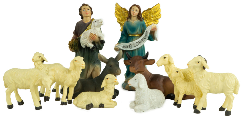Traditionelle Weihnachtskrippe Hersbruck inkl. 17-tlg. Figurensatz K 604-S, Maße Krippe: ca. 66 x 30 x 32 cm